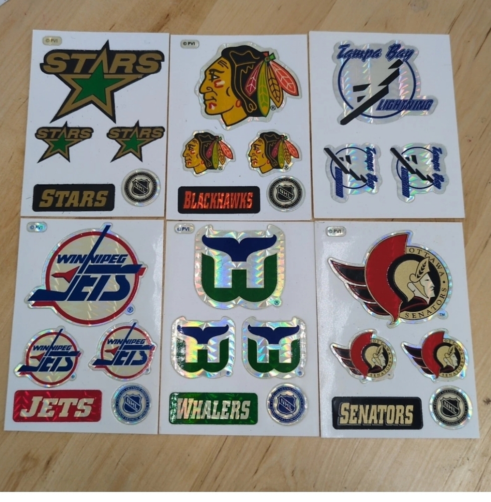1990s NHL Team Logo's Sticker Collection (5 Stickers On Each Card Lot Of 6 Cards